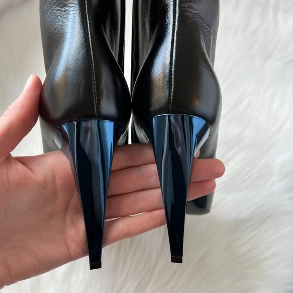 Saint Laurent Paris Women's Black Freja 105 Bootie Blue/Silver Heel Size 38.5 - Picture 8 of 9